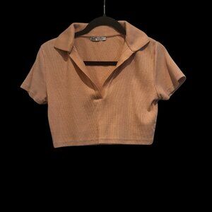 Zara Light Pink Cropped T-Shirt, Size L